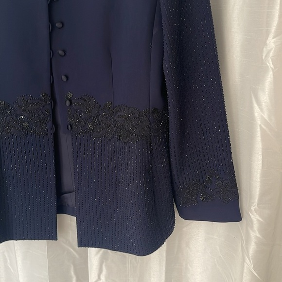 Navy Embellished Sequined Blazer 16 - Picture 4 of 10